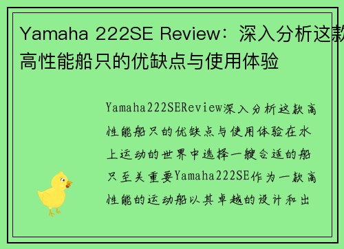 Yamaha 222SE Review：深入分析这款高性能船只的优缺点与使用体验